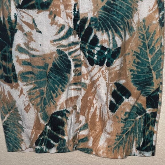 Ann Taylor Women's L Tropical Leaf Button-Front Short Sweater 100% Cotton Office - Picture 4 of 13